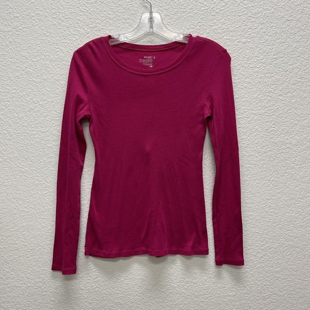 OLD NAVY Women’s Small Long Sleeve Breathe ON Slub-Knit Shirt Pink Round Neck